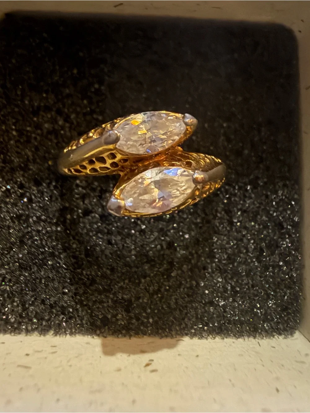 Gold-Tone Double Marquise Diamond Engagement Ring - Elegant Women's Jewelry